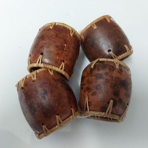 Vintage Set of Four Decorative Hand Carved Wood Napkin Ring Holders